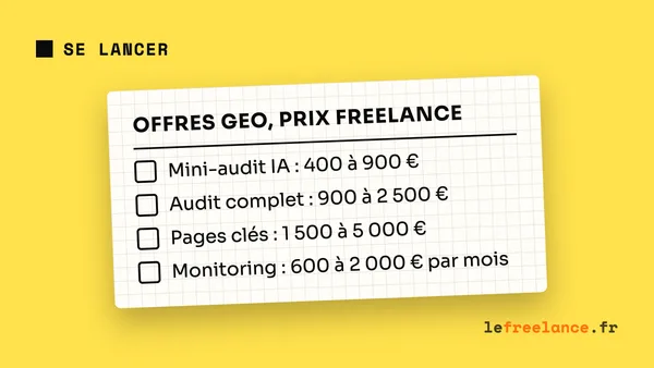 Devenir consultant GEO freelance : référencement IA, offres et tarifs en 2026